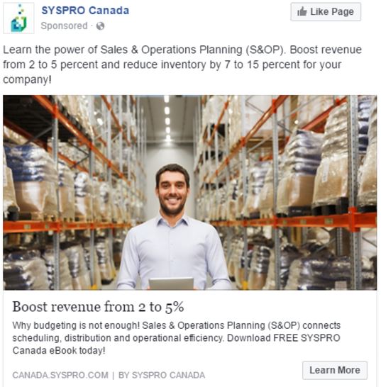 One example of a Facebook ad for SYSPRO.