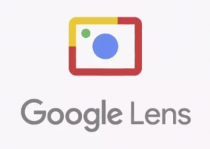 Google Lens logo, which looks like a simplified camera with a red and yellow outline, blue lens and green flash.