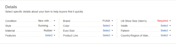 eBay example of listing description
