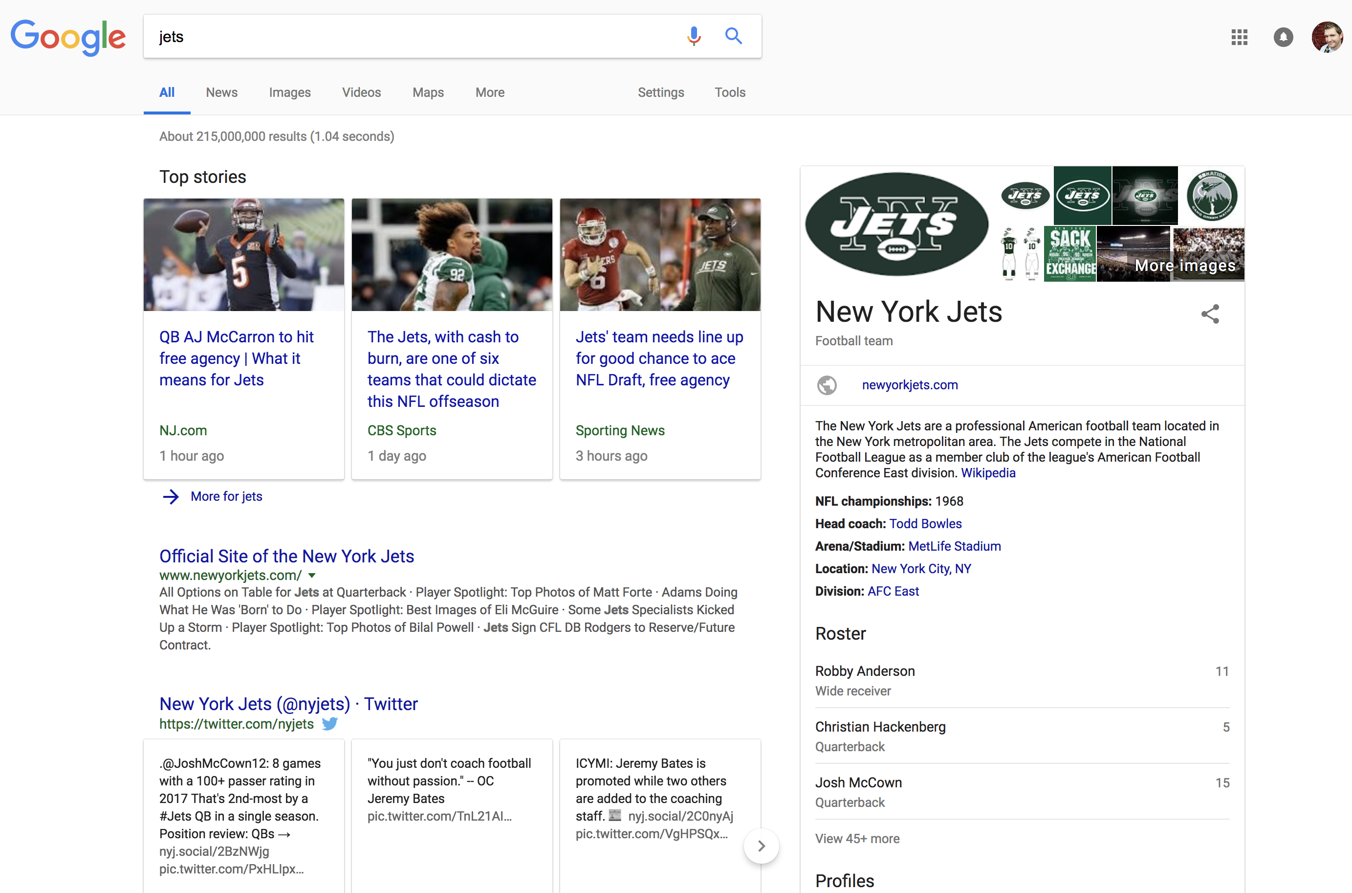 jets search query in google